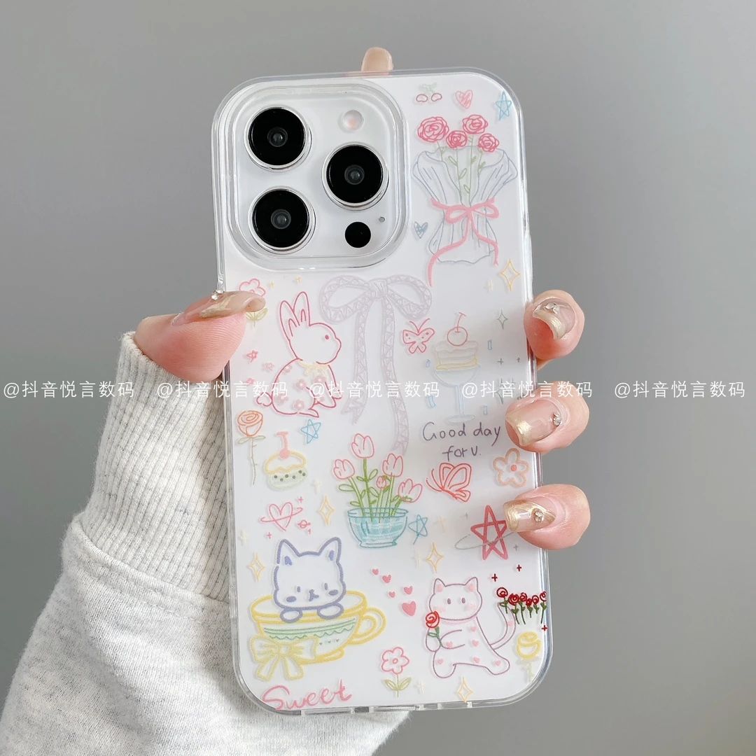 IMD奶油壳适用iphone16promax苹果15/14/13/12华为小米手机壳兔