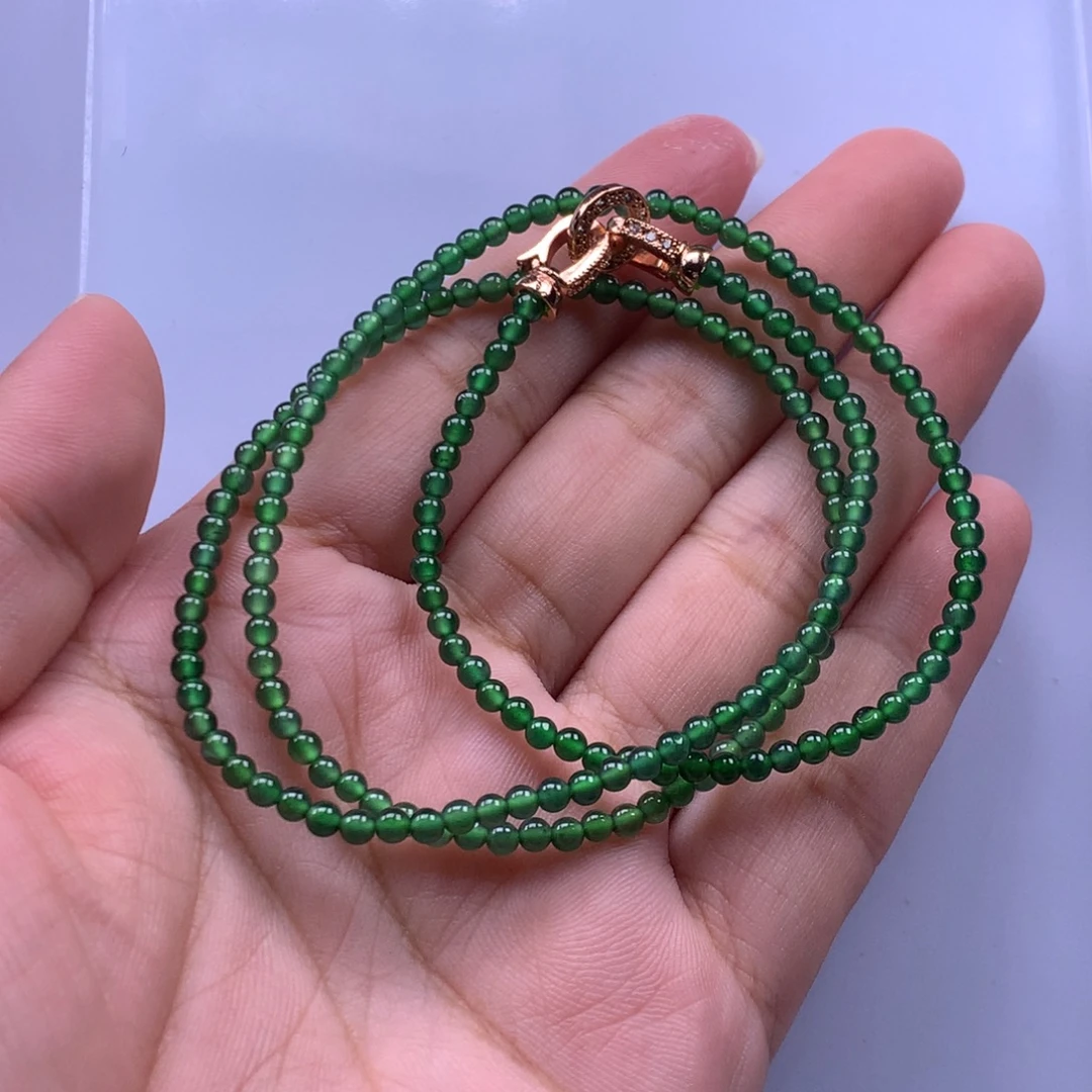 7***i翡翠未镶嵌手链天然翡翠A货珠链