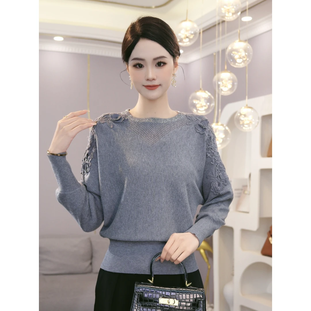 2025秋冬新款【QQ-1228-2JR】含绵羊毛长袖灰色针织打底套头毛衣女