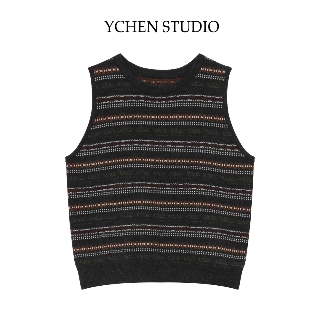 YCS【万物生】冬季新款时尚复古港风绵羊毛无袖提花针织衫MG0013ZZ