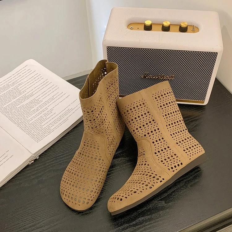夏季网靴女凉靴复古仙女网鞋文艺一脚蹬凉鞋镂空透气短靴中筒靴