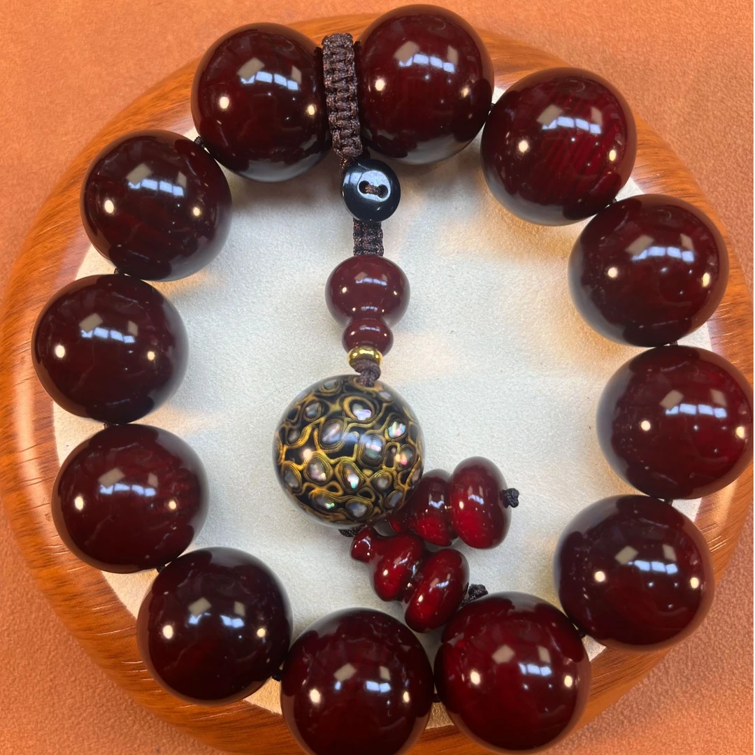 红油玉化高透血龙木质文玩手串2.0