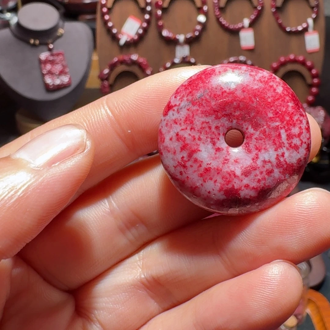 曾***哥天然辰砂原石平安扣钥匙扣8