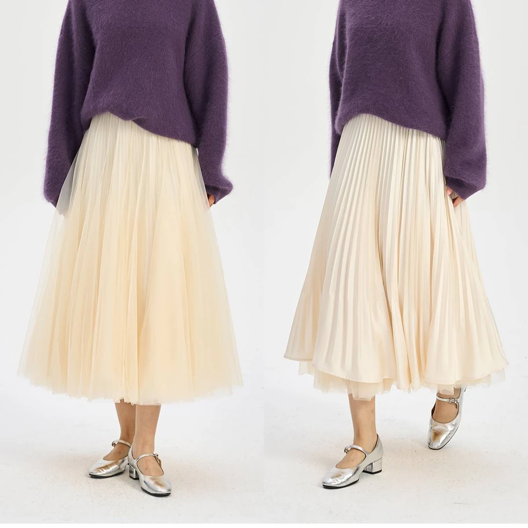 张小某【双十一专属】松紧腰两穿大摆裙/奶油压褶裙  0864 0863