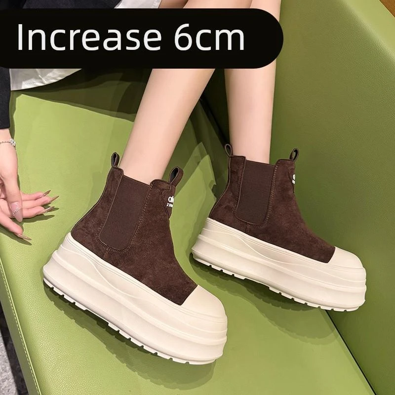 【万达撤柜】6cm增高切尔西靴女2025秋冬新款百搭厚底短靴松糕覆古