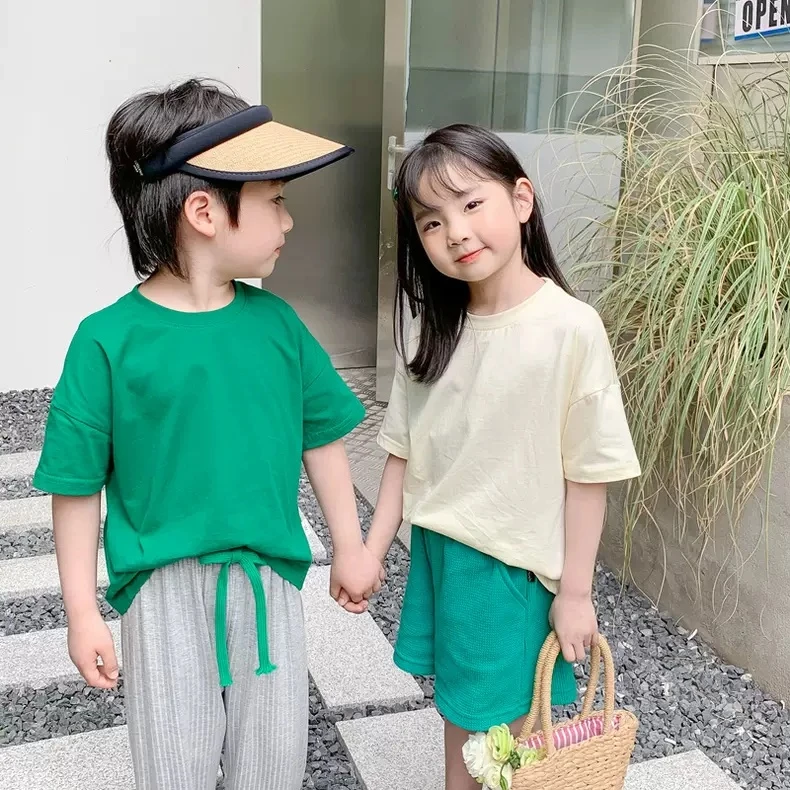 A类儿童短袖t恤纯棉半袖女童t恤男童短袖童装纯色打底短袖乖纯潮