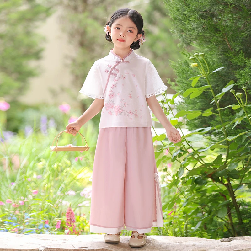 A2787汉服女童夏季新款旗袍儿童古风唐装女孩新中式国风套装日常