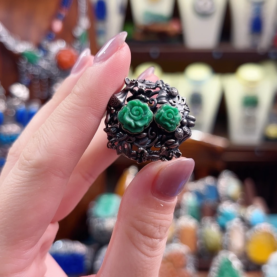 翡翠银S925镶嵌戒指/指环戒指