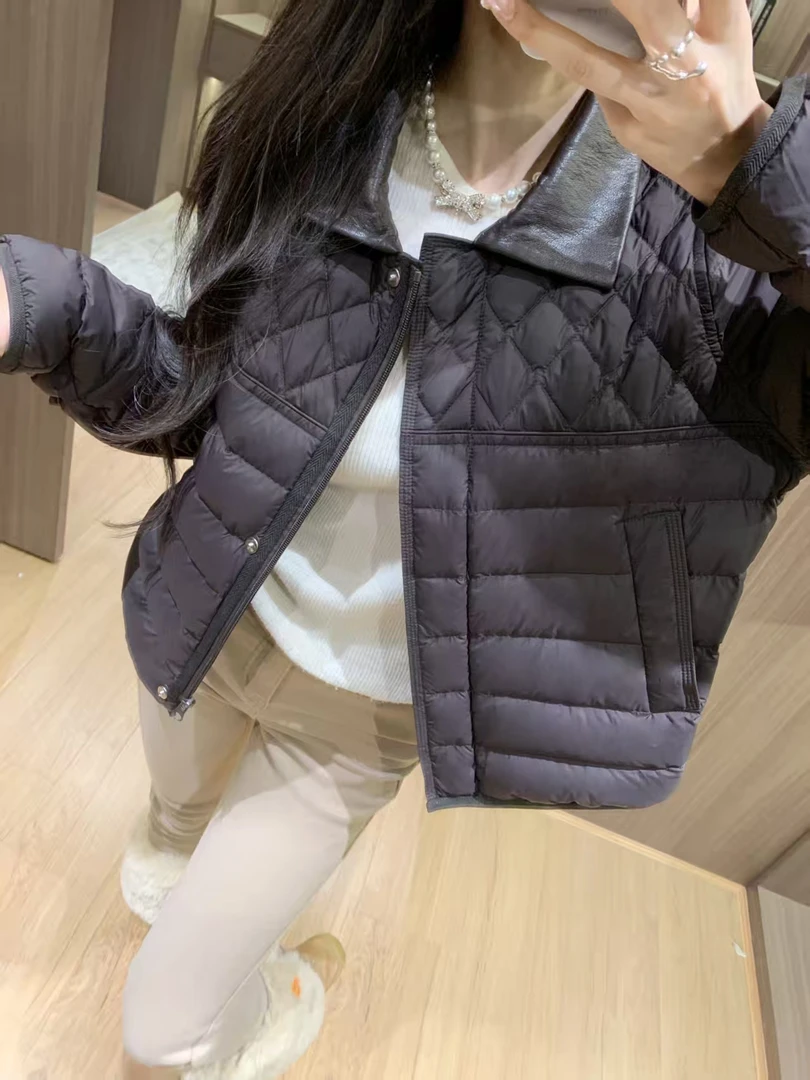 仓美美女装-小香皮领菱格羽绒服（卡码推荐拍大!)