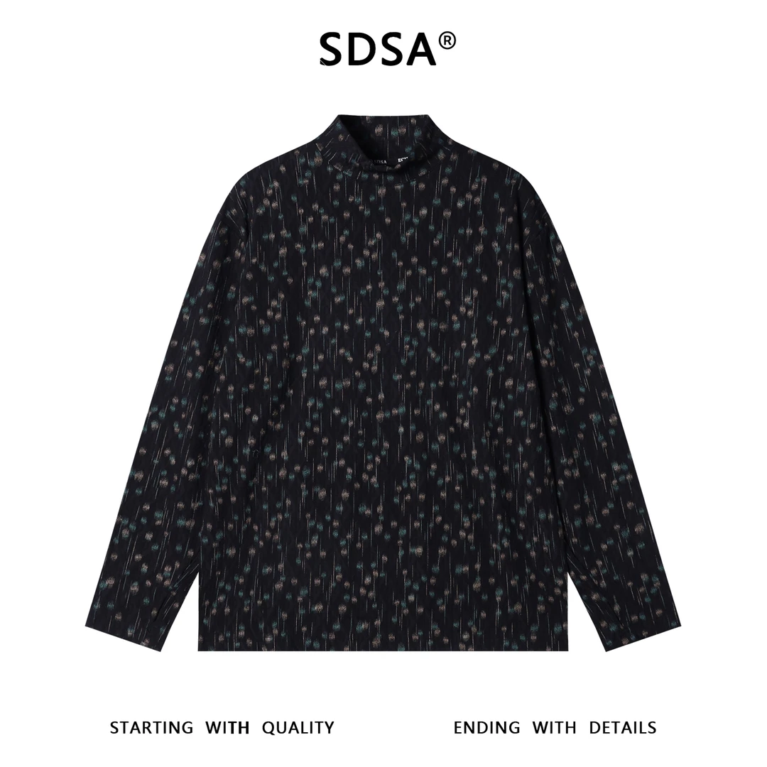 SDSA男士秋冬新款痞帅男装潮牌撞色满印印花半高领长袖T恤休闲潮