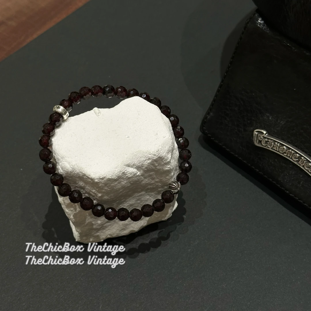 95新  只盒/CH克罗心6mm紫水晶/石榴石双银珠手串