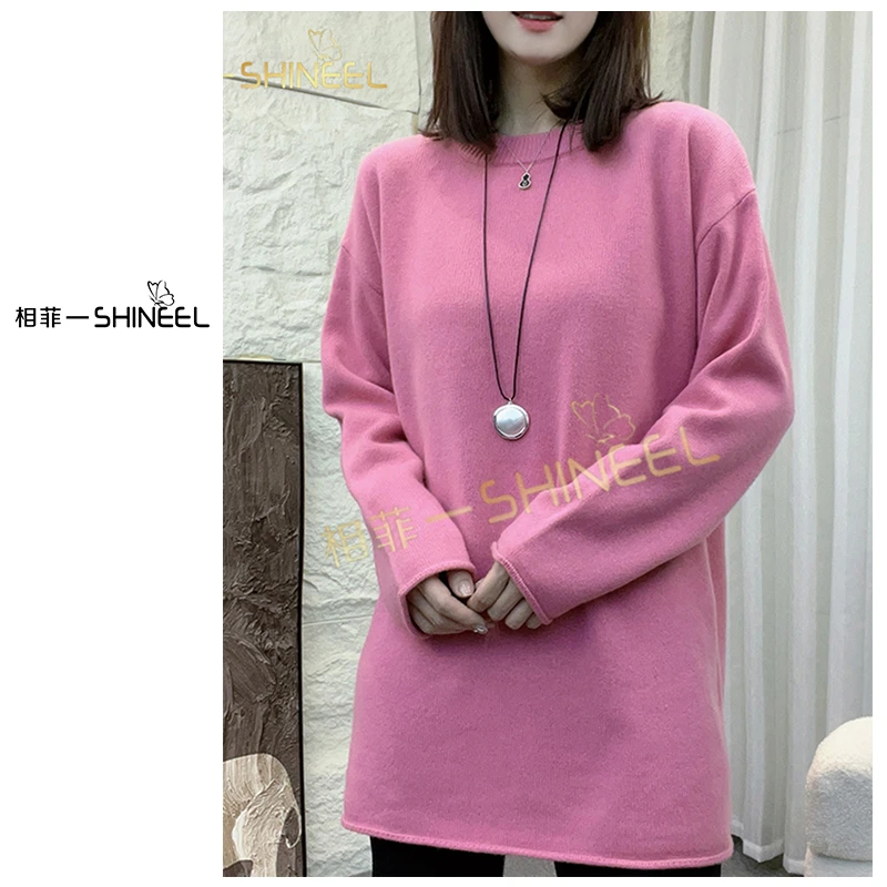 相菲一原创秋冬全毛套头简约时尚高级纯色休闲宽松韩系中长女款