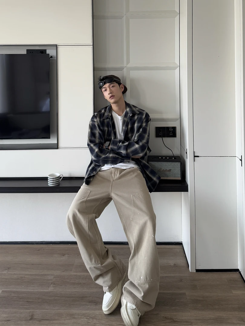 超超超会穿/百搭漆点做旧工作牛仔裤百搭直筒长裤