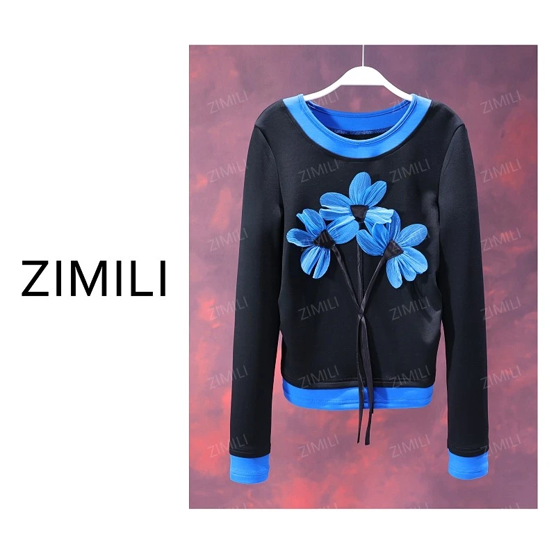 【亮哥女装】2025冬季新品《缁衣》蓝/黑立体钉花休闲打底上衣9935-A2