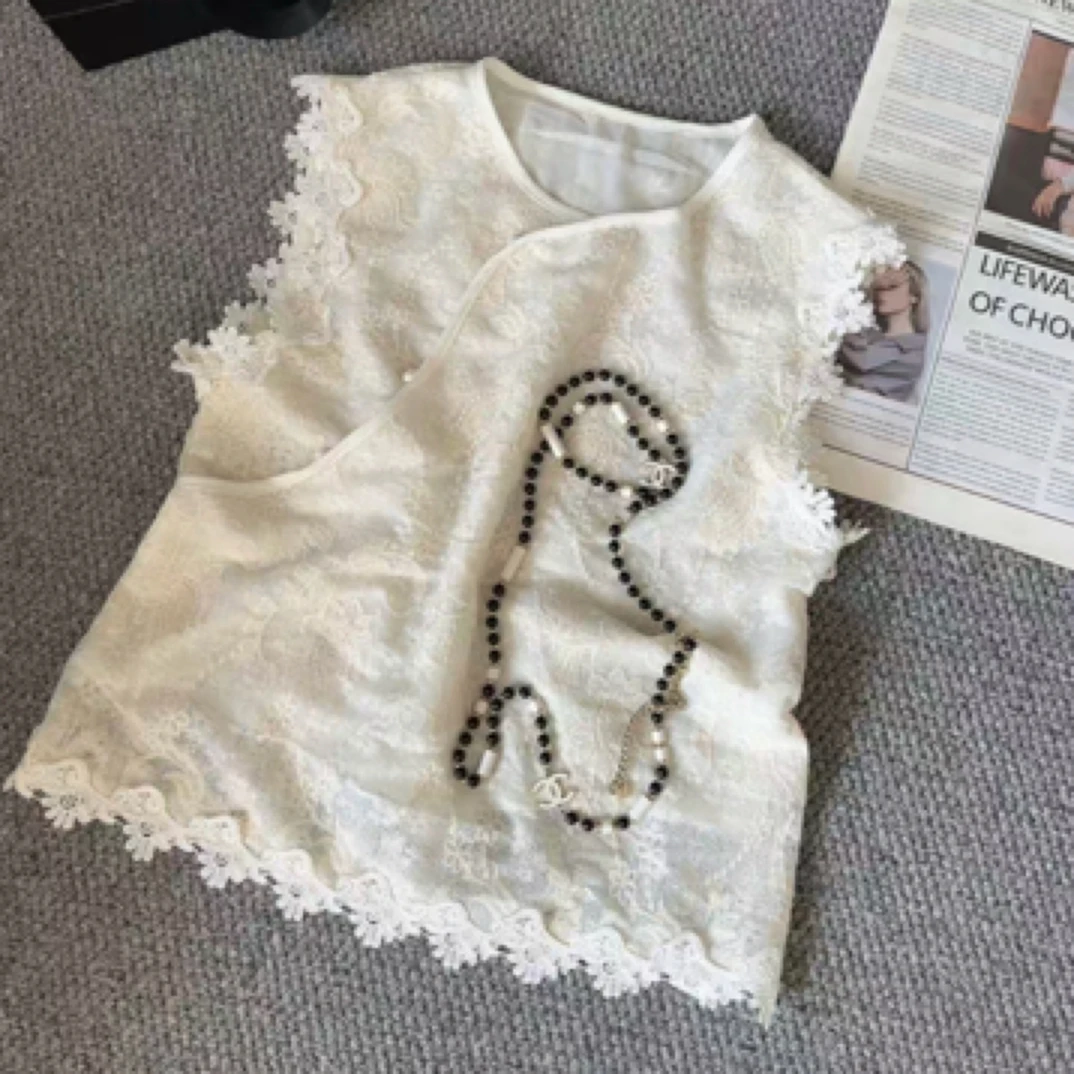 新中式蕾丝刺绣无袖上衣女2025夏季新款国风高级气质温柔背心