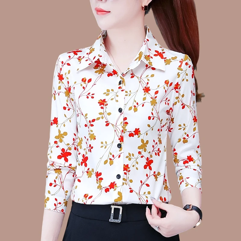 秋季新款雪纺衬衫女长袖印花中年时尚妈妈装女士洋气衬衣显瘦气质