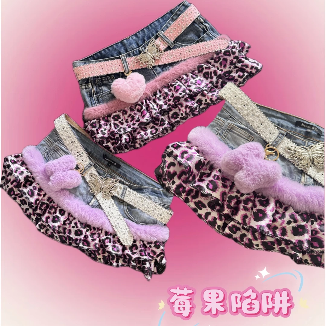 “莓果陷阱”-娜娜古着y2k手作牛仔拼接辣妹裙 可直拍
