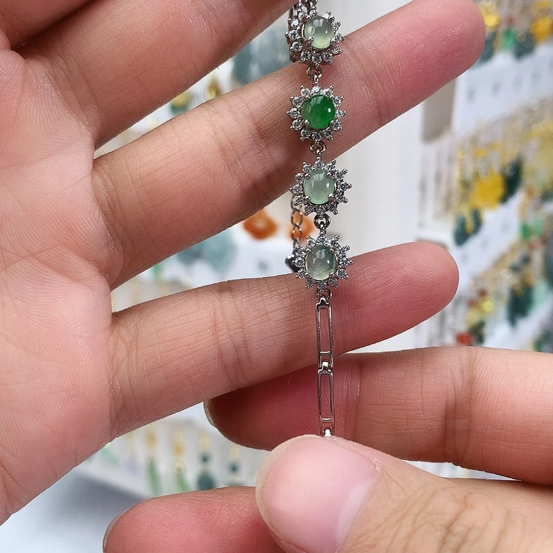 翡翠银S925镶嵌手链蛋面