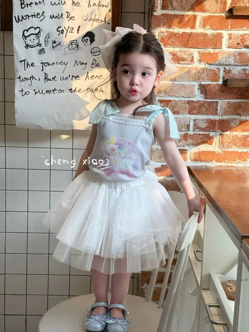 女童蓝色卡通吊带上衣（CXQ-5279-夏A）