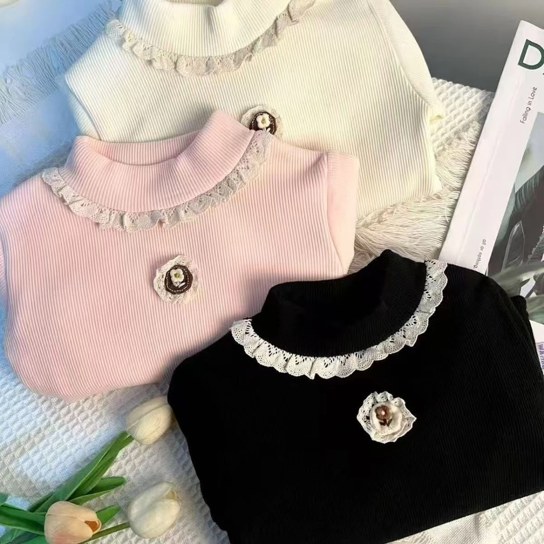 套头森系加绒加厚款女秋冬打底衫保暖ol上衣宝宝女童童装女童