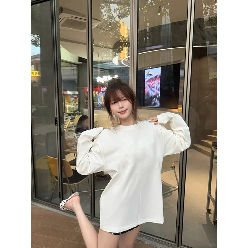 2025秋季新款慵懒松弛感复古字母刺绣长袖T恤上衣女配波点半身裙