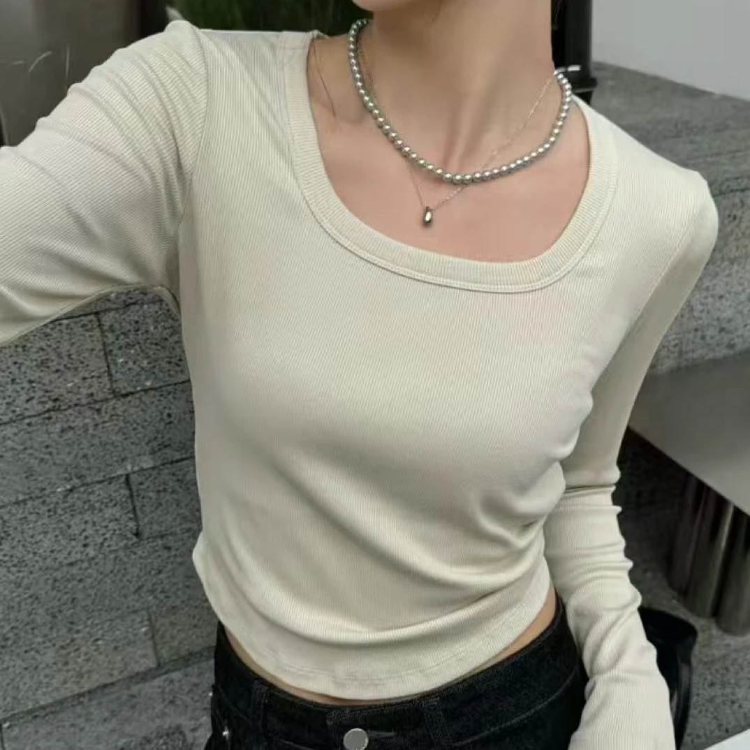 【海南简爱】修身显瘦内搭打底衫T恤8021  奶杏色