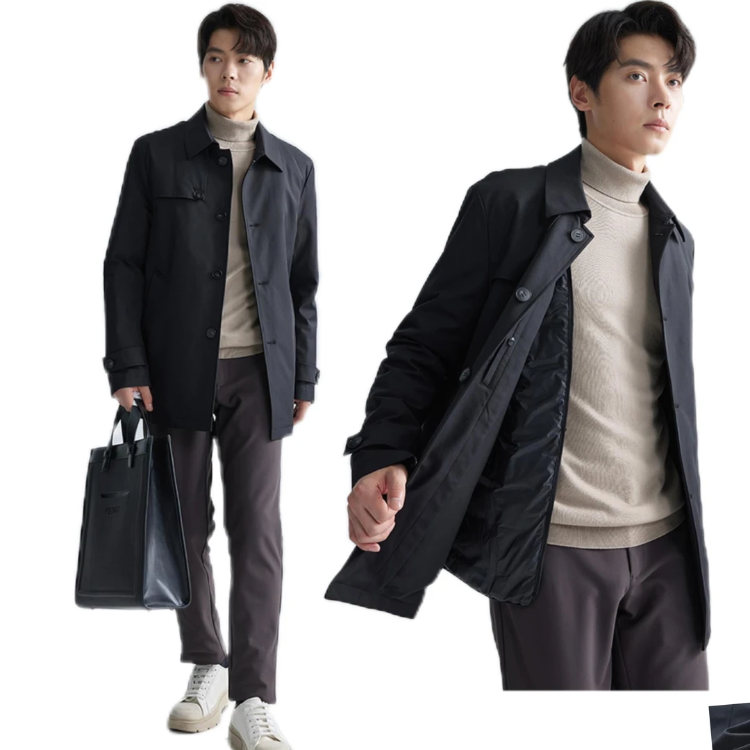 Lilanz/利郎时尚中长款翻领商务风衣可拆卸加羽绒内胆