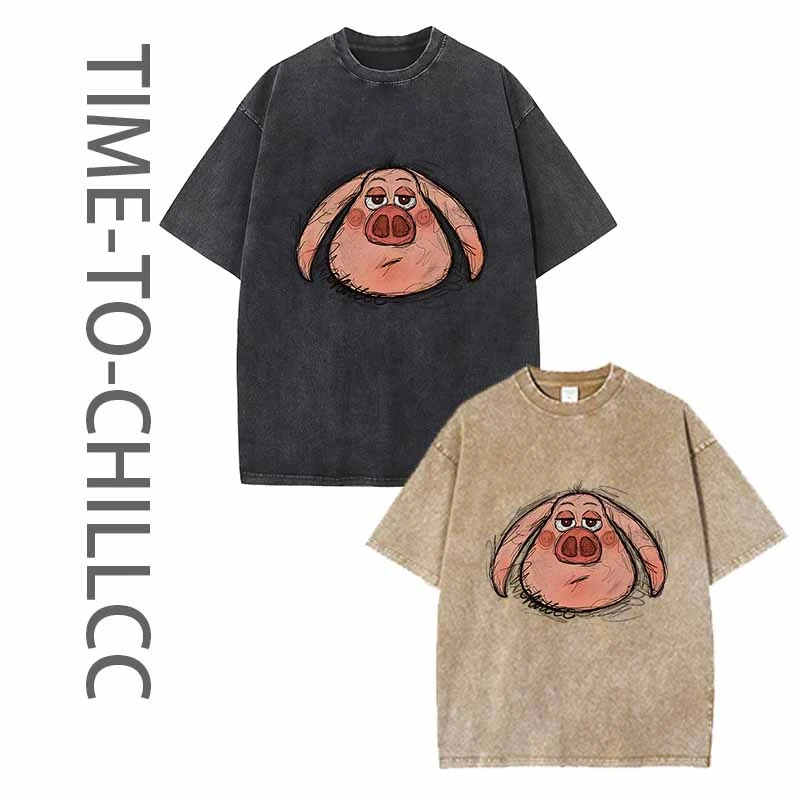 【短袖-飞猪】ChillCC425 Oversize洗水宽松纯棉手绘短袖男320g