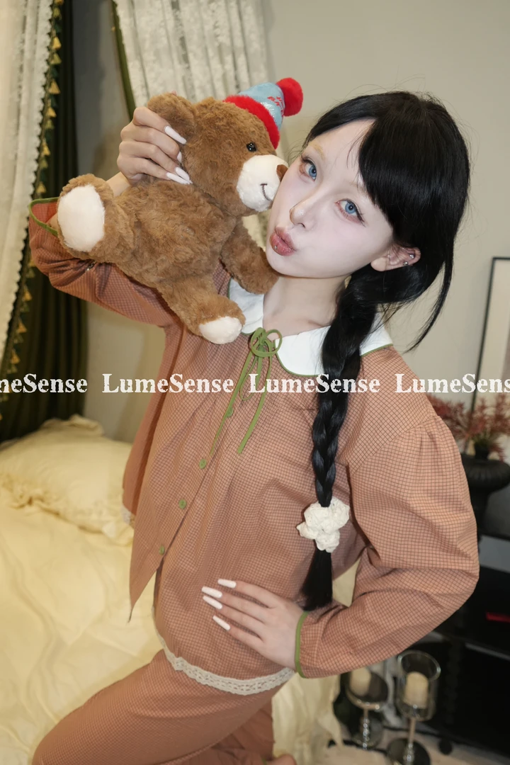 【麦芽糖】女睡衣两件套蕾丝边家居服套装ins甜美卡通粉色秋冬百搭