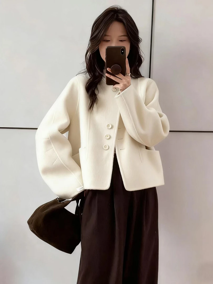 短款双面羊毛大衣短外套保暖百搭休闲常规修身显瘦时尚大衣9896