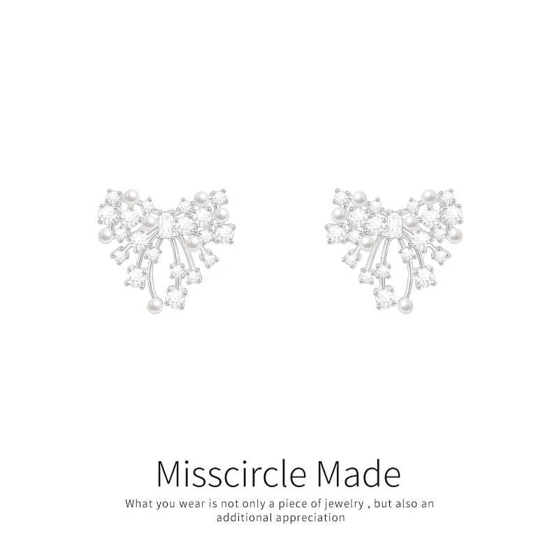 Misscircle Made 铜合金合成锆石耳饰 烟花蝴蝶结耳钉气质女5102