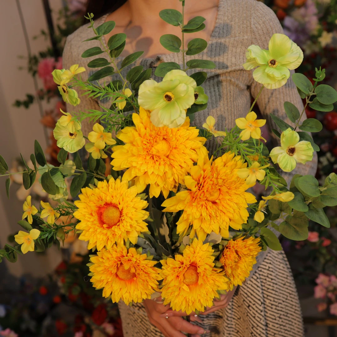 (暖阳）仿真花向日葵蝴蝶洋牡丹水星假花摆件客厅餐桌花艺装饰摆设