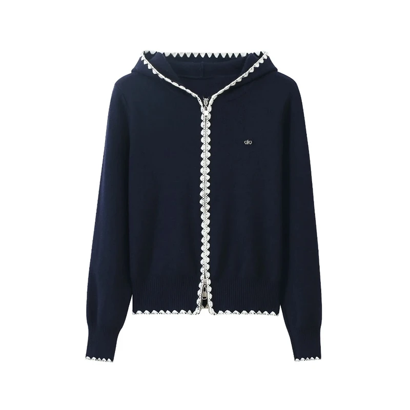 减龄设计感洋气针织衫韩版连帽针织衫女2025新款秋冬宽松百搭开衫