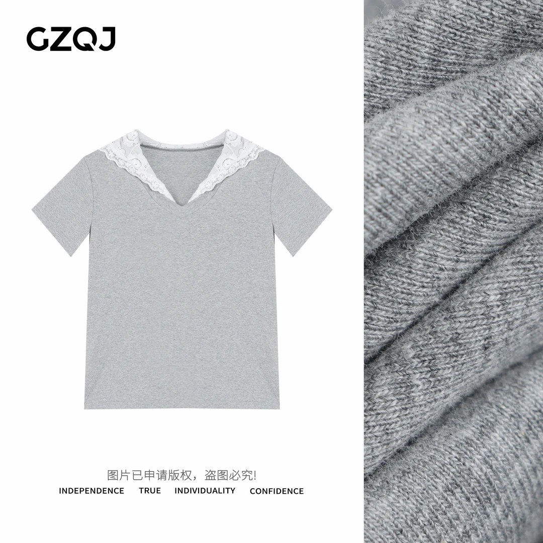 老琴私服【蕾丝帽衫】时尚百搭气质显瘦蕾丝连帽拼接T恤女 15207