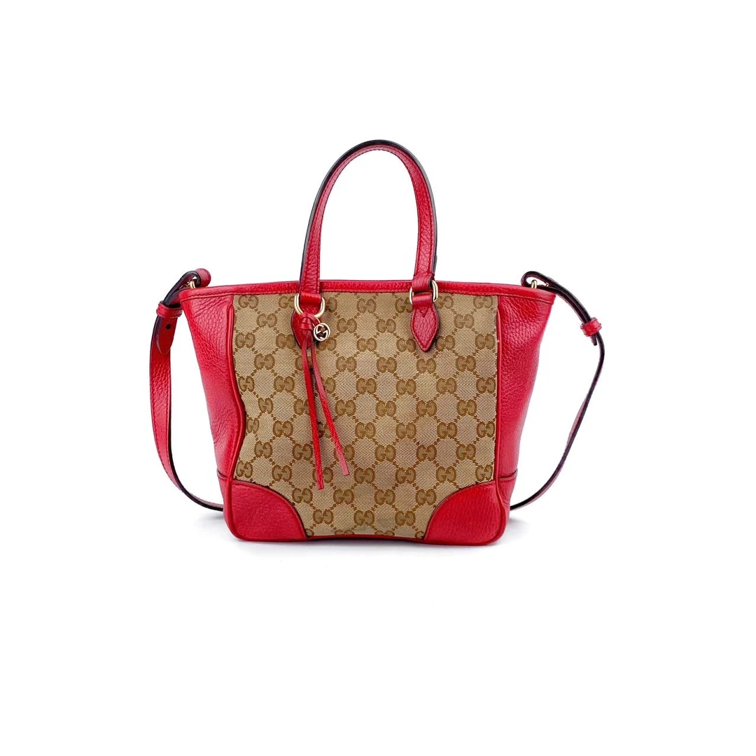 95新 GUCCI/古驰 老花拼皮红色手提包单肩包小号