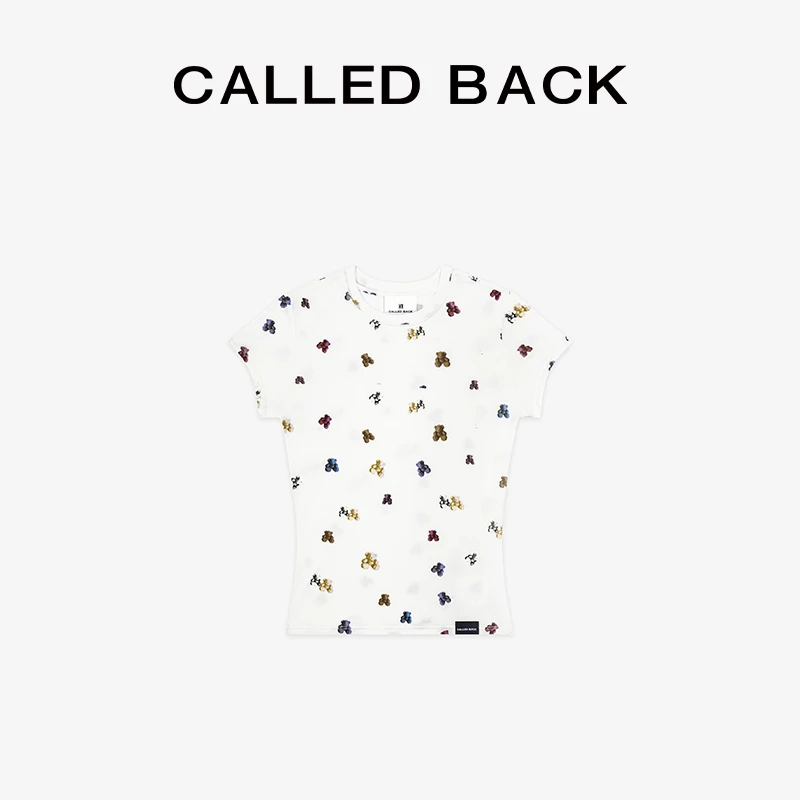 CALLED BACK新款时尚针织休闲显瘦白色少女感饭团熊短袖040115