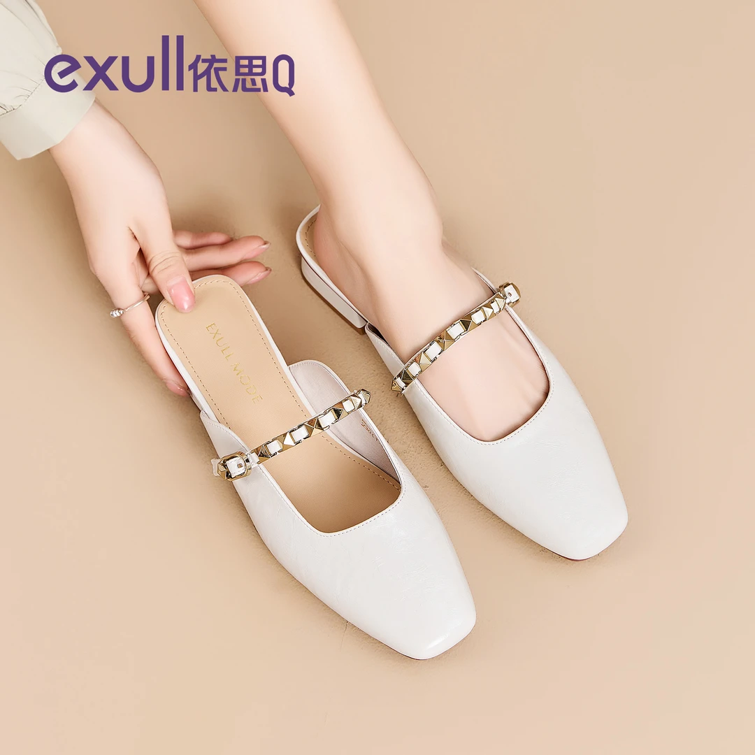 依思q包头半拖鞋女鞋2025春秋新款超火外穿高级感一脚蹬懒人鞋女