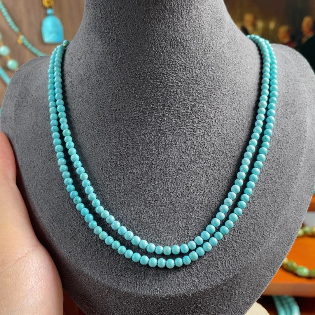 绿松石未镶嵌珠宝半成品高瓷蓝圆珠108卡3.1