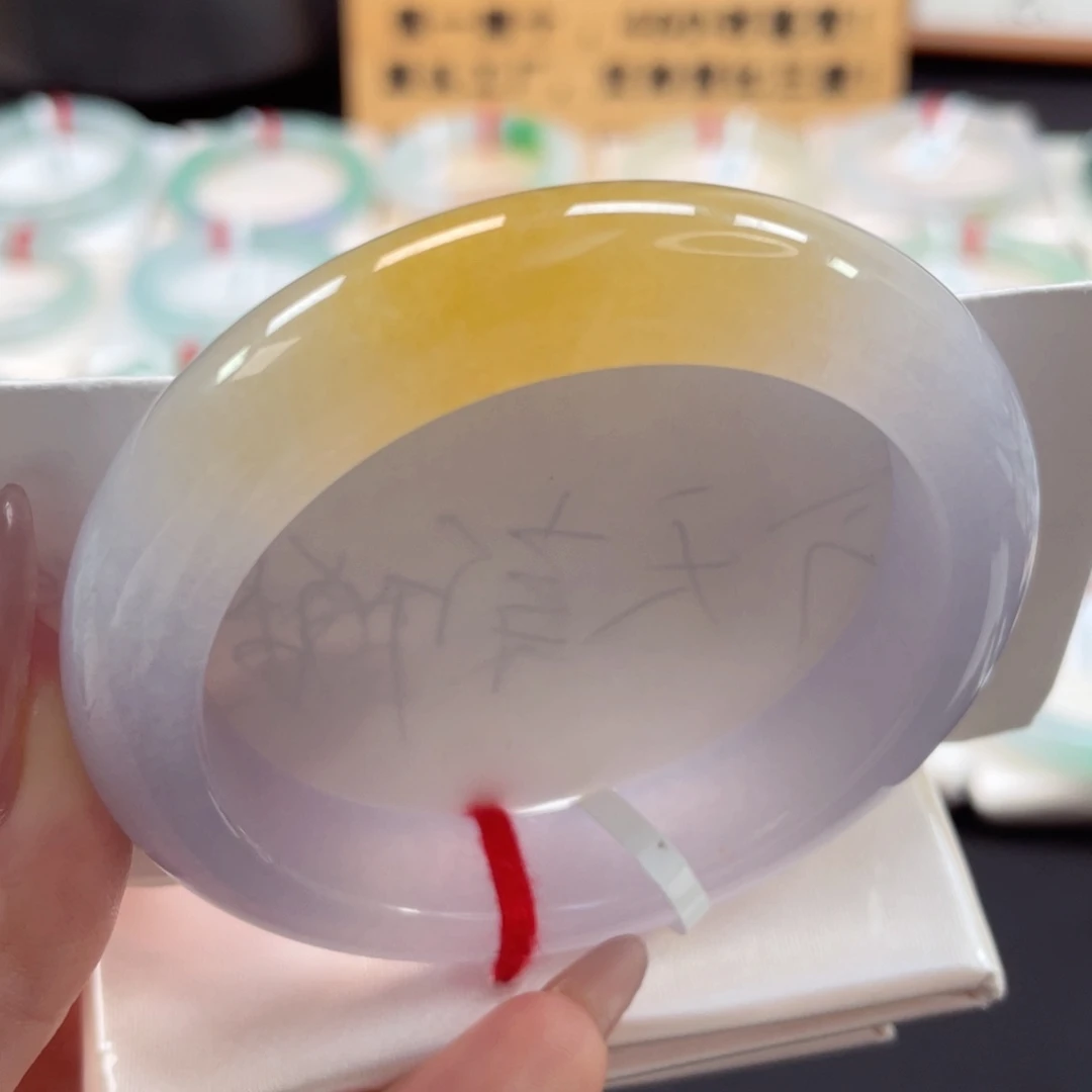 未镶嵌手镯翡翠54水润粉黛披金鸡油黄稀有颜色24号