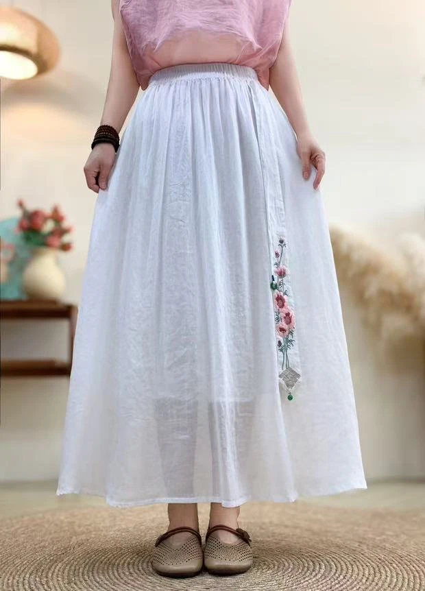 薄款刺绣高腰薄款纯色长裙复古半身裙夏季显瘦春夏百搭民族风汉服