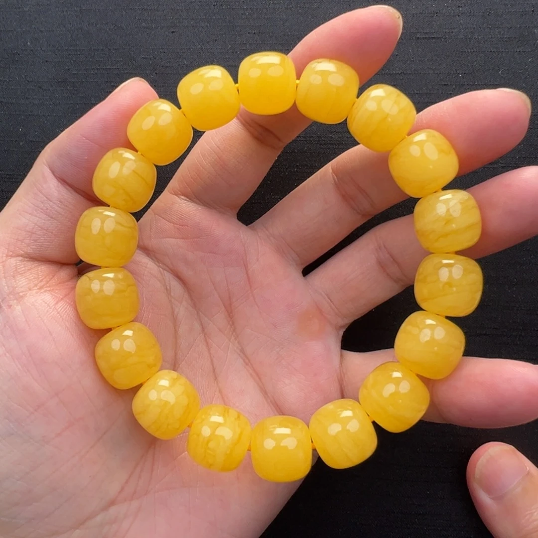 裸石琥珀未镶嵌焦皮橘红浓蜡同料手串13mm