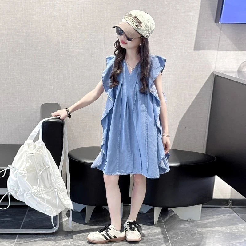 女童连衣裙夏季2025新款儿童洋气大童夏装独特好看无袖背心牛仔裙