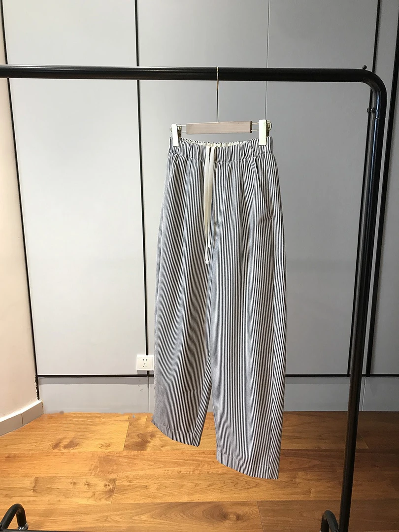 竖条纹~和一般的牛仔裤不一样！水洗色织松紧腰条纹牛仔裤哈伦裤女