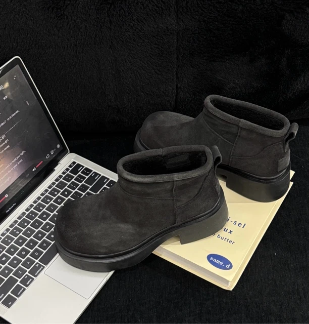 SUSU 马丁靴女英伦风厚底大圆头复古短靴加绒雪地靴 55-715 外