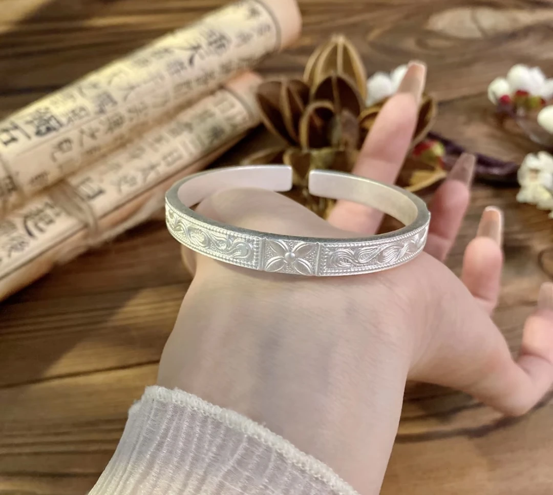 足银手镯 足银手镯 扶摇开口银手镯 足银999.9 约41g
