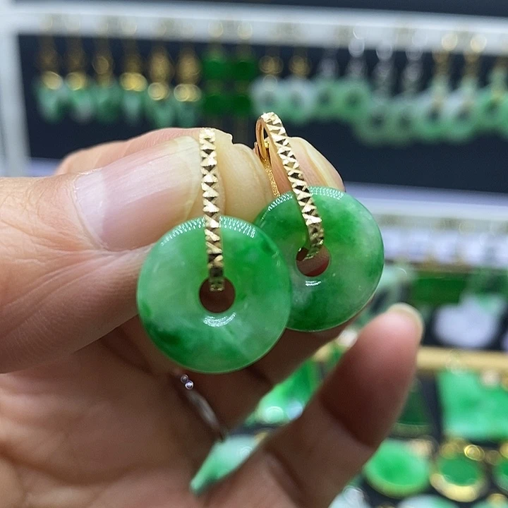 翡翠18K金镶嵌耳饰耳坠