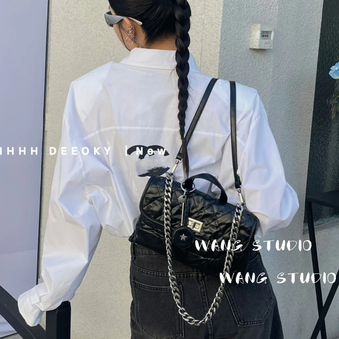 调调包包WANG STUDIO【褶皱设计 小众设计款 游牧黑褶皱菱格双肩】