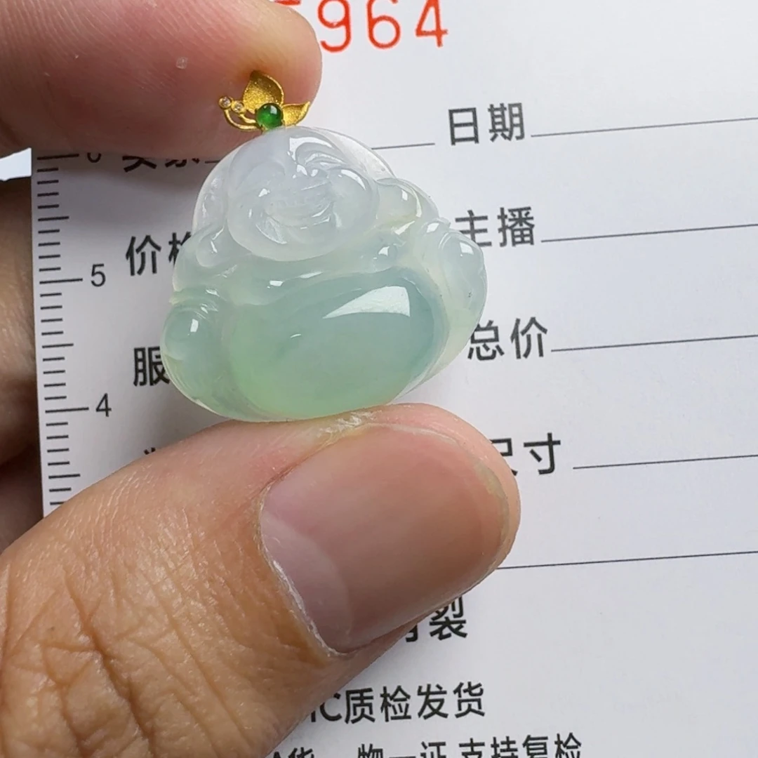 翡翠18K金镶嵌颈饰佛公