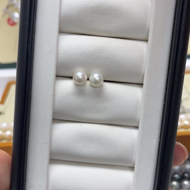 海水珍珠银S925镶嵌耳饰AK7-8mm1号