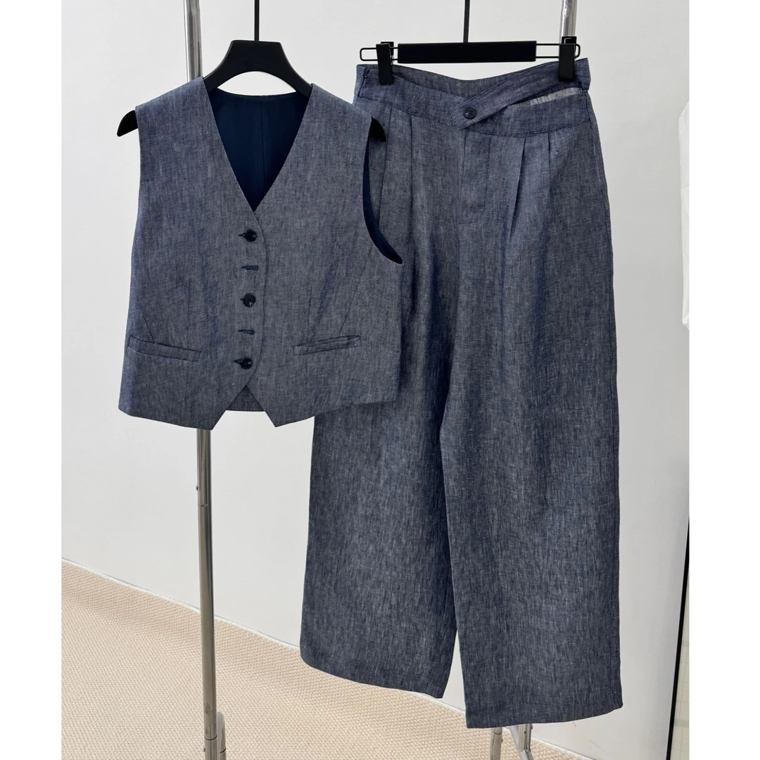 特价处理 全麻马甲套装气质夏季宽松商务时尚直筒